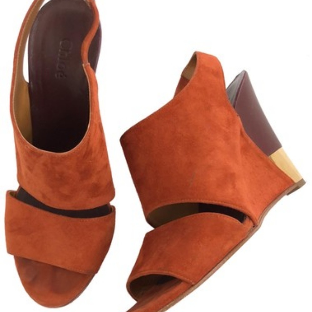 Suede Chloe wedges NWOT 37